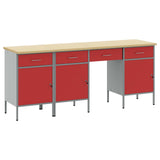 Mobile da lavoro 4 pcs Rosso Legno ingegnerizzato e acciaio