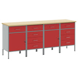 Mobile da lavoro 4 pcs Rosso e Grigio 200 x 55 x 85 cm