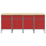 Mobile da lavoro 4 pcs Rosso e Grigio 200 x 55 x 85 cm