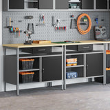 Set banco da lavoro 2 pcs Nero e Grigio 200 x 55 x 85 cm