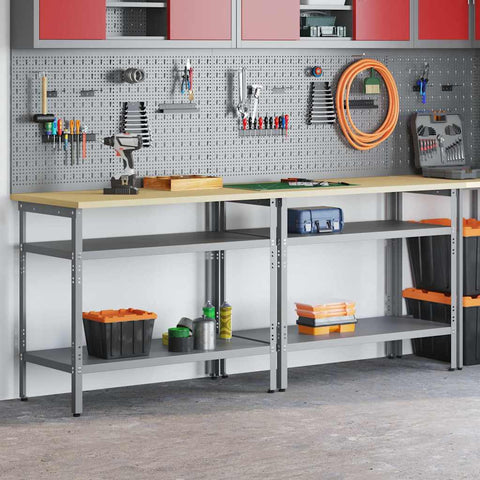 Set banco da lavoro 2 pcs Grigio 200 x 55 x 85 cm Acciaio