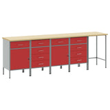 Set di mobili da lavoro con cassetto 5 pcs Rosso e Grigio