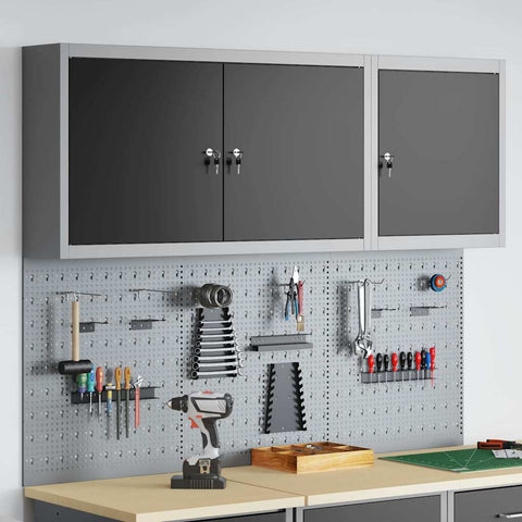 Set Armadietto degli Strumenti e Pannello Forato 5 pcs Nero