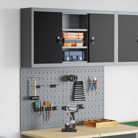 Set Armadietto degli Strumenti e Pannello Forato 3 pcs Nero