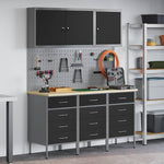 Banco da lavoro con blocco 8 pcs Nero 150 x 55 x 200 cm Acciaio