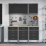 Banco da lavoro con blocco 8 pcs Nero 150 x 55 x 200 cm Acciaio