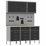 Banco da lavoro con blocco 8 pcs Nero 150 x 55 x 200 cm Acciaio