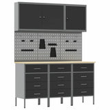 Banco da lavoro con blocco 8 pcs Nero 150 x 55 x 200 cm Acciaio