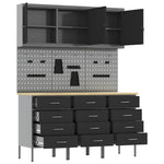 Banco da lavoro con blocco 8 pcs Nero 150 x 55 x 200 cm Acciaio