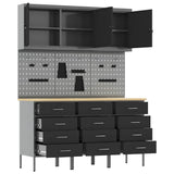 Banco da lavoro con blocco 8 pcs Nero 150 x 55 x 200 cm Acciaio