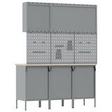 Banco da lavoro con blocco 8 pcs Nero 150 x 55 x 200 cm Acciaio