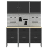Banco da lavoro con blocco 8 pcs Nero 150 x 55 x 200 cm Acciaio