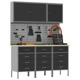 Banco da lavoro con blocco 8 pcs Nero 150 x 55 x 200 cm Acciaio
