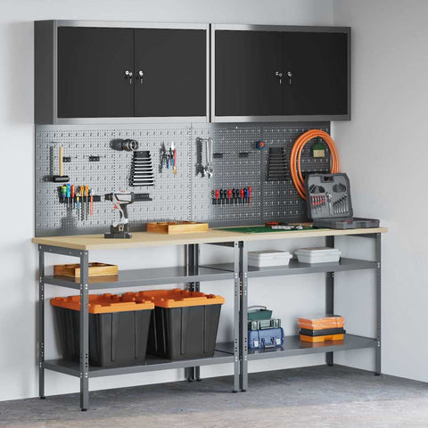 Set banco da lavoro con lo scaffale 8 pcs Grigio Acciaio