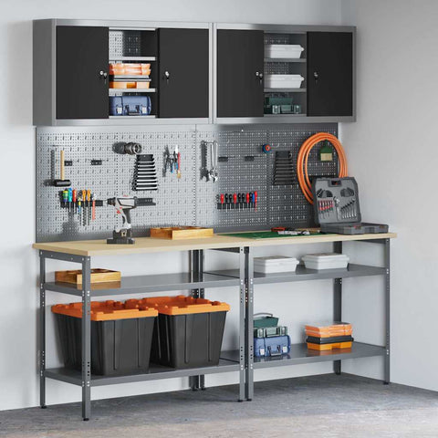 Set banco da lavoro con lo scaffale 8 pcs Grigio Acciaio