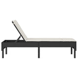 Lettino Prendisole con Cuscino Nero 55x200x44 cm in Polyrattan