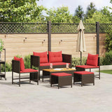 Set Divano da Giardino 6 pcs Marrone e Rosso polyrattan