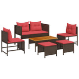 Set Divano da Giardino 6 pcs Marrone e Rosso polyrattan