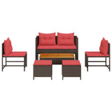 Set Divano da Giardino 6 pcs Marrone e Rosso polyrattan