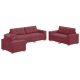 Divano 3 pcs Rosso Vento 221 x 80 x 80 cm Tessuto misto lino