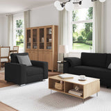 Divano 3 pcs Nero 219 x 80 x 82 cm Tessuto misto lino