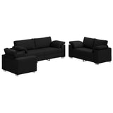Divano 3 pcs Nero 219 x 80 x 82 cm Tessuto misto lino