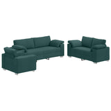 Divano 3 pcs Verde Scuro 219 x 80 x 82 cm Tessuto misto lino