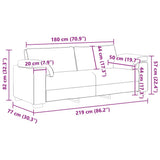 Divano a 3 Posti Crema 220x77x82 cm in Velluto
