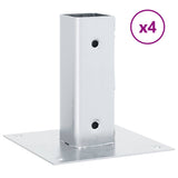 Basi per Pali Quadrate 4 pz Argento 51x51 mm in Acciaio Zincato