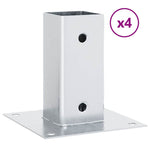 Basi per Pali Quadrate 4 pz Argento 61x61 mm in Acciaio Zincato