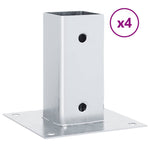 Basi per Pali Quadrate 4 pz Argento 71x71 mm in Acciaio Zincato