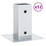Basi per Pali Quadrate 12 pz Argento 71x71 mm Acciaio Zincato