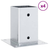 Basi per Pali Quadrate 4 pz Argento 81x81 mm in Acciaio Zincato