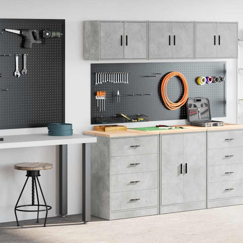 Armadi da Garage 2 pz Grigio Cemento in Legno truciolato
