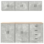 Armadi da Garage 6 pz Grigio Cemento in Legno truciolato