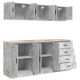 Armadi da Garage 6 pz Grigio Cemento in Legno truciolato