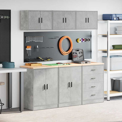 Armadi da Garage 6 pz Grigio Cemento in Legno truciolato