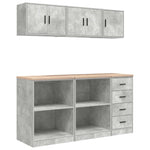 Armadi da Garage 6 pz Grigio Cemento in Legno truciolato