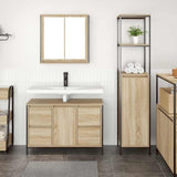 Set di mobili per il bagno con porta 2 pcs Rovere Sonoma e Nero