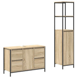 Set di mobili per il bagno con porta 2 pcs Rovere Sonoma e Nero