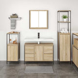 Set di mobili per il bagno con porta 3 pcs Rovere Sonoma e Nero