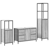 Set di mobili per il bagno con porta 3 pcs Grigio sonoma e Nero