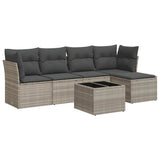 Set Divano da Giardino 6pz con Cuscini Grigio Chiaro Polyrattan