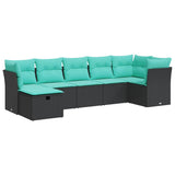 Set Divani da Giardino con Cuscini 7pz Nero Polyrattan