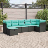Set Divani da Giardino con Cuscini 7pz Nero Polyrattan