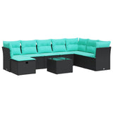 Set Divani da Giardino 9 pz con Cuscini Nero in Polyrattan