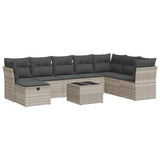Set Divano da Giardino 9pz con Cuscini Grigio Chiaro Polyrattan