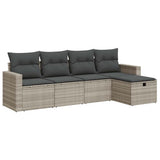 Set Divano da Giardino 5pz con Cuscini Grigio Chiaro Polyrattan