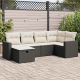 Set Divano da Giardino 6 pz con Cuscini Nero in Polyrattan
