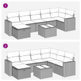 Set Divano da Giardino 8pz con Cuscini Grigio Chiaro Polyrattan